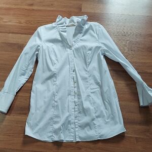 Soft Surroundings White Ruffle-Collar Button-Front Shirt